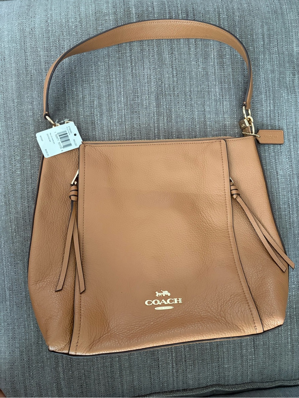 Coach Tan Leather Shoulder Hobo with Gold Logo